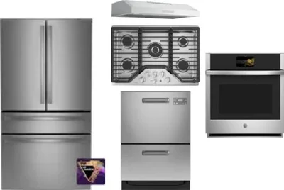 5 Piece Package Includes Refrigerator, Cooktop, Wall Oven, Hood And Dishwasher